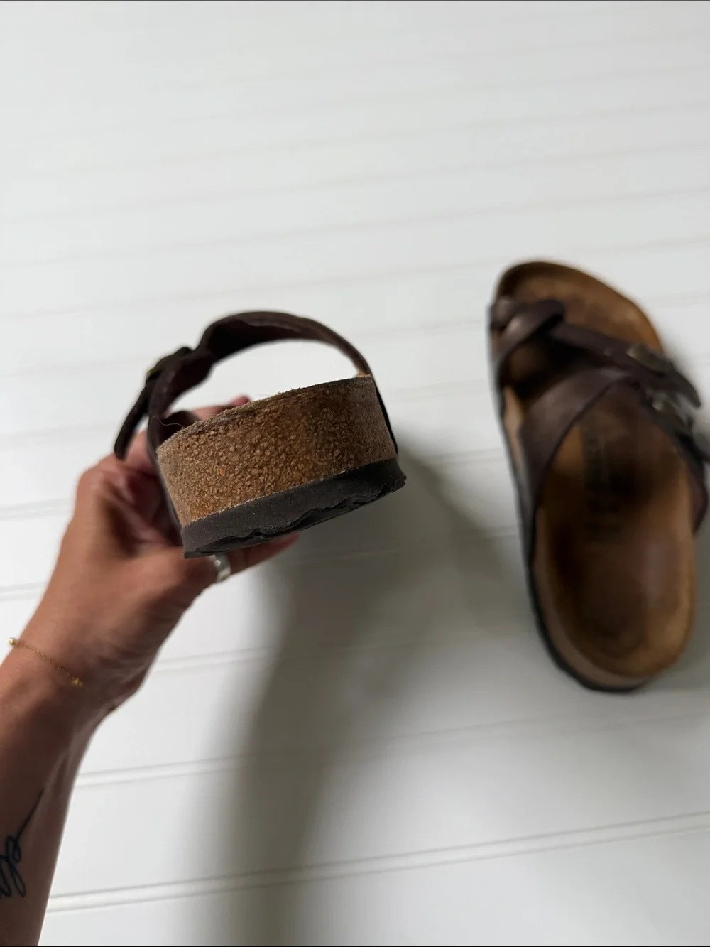 Birkenstock Brown Bronze Leather Crisscross Buckle Sandals